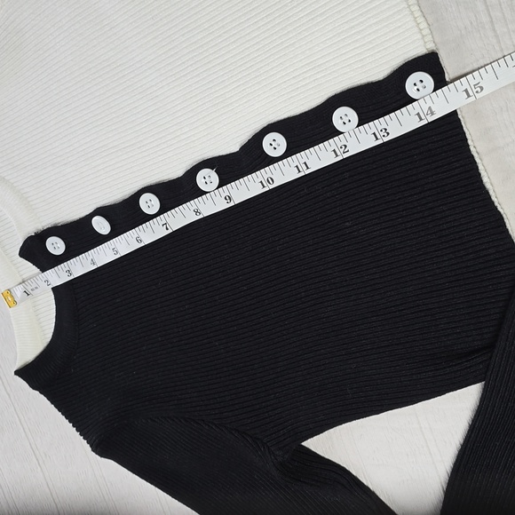 J. ING Black & White Cropped Ribbed Cardigan Women's Size Medium / Large - Picture 3 of 8